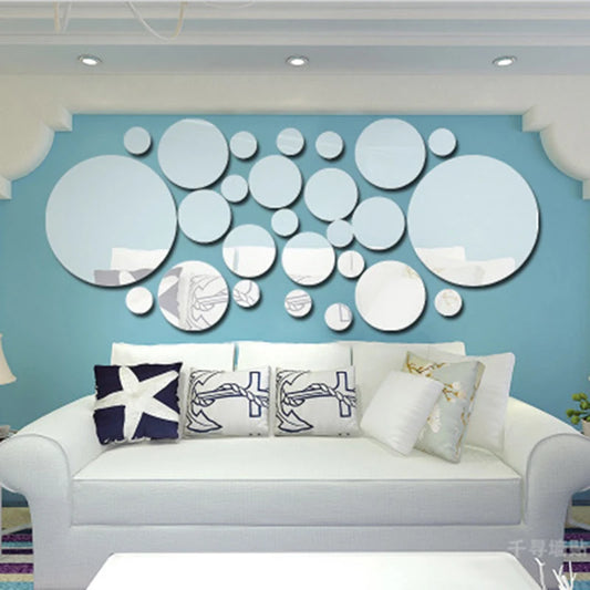 Ensemble de 26 stickers muraux ronds en acrylique 3D effet miroir – Décoration intérieure moderne à faire soi-même