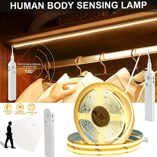 Bande LED COB à détecteur de mouvement – ​​Alimentée par batterie.